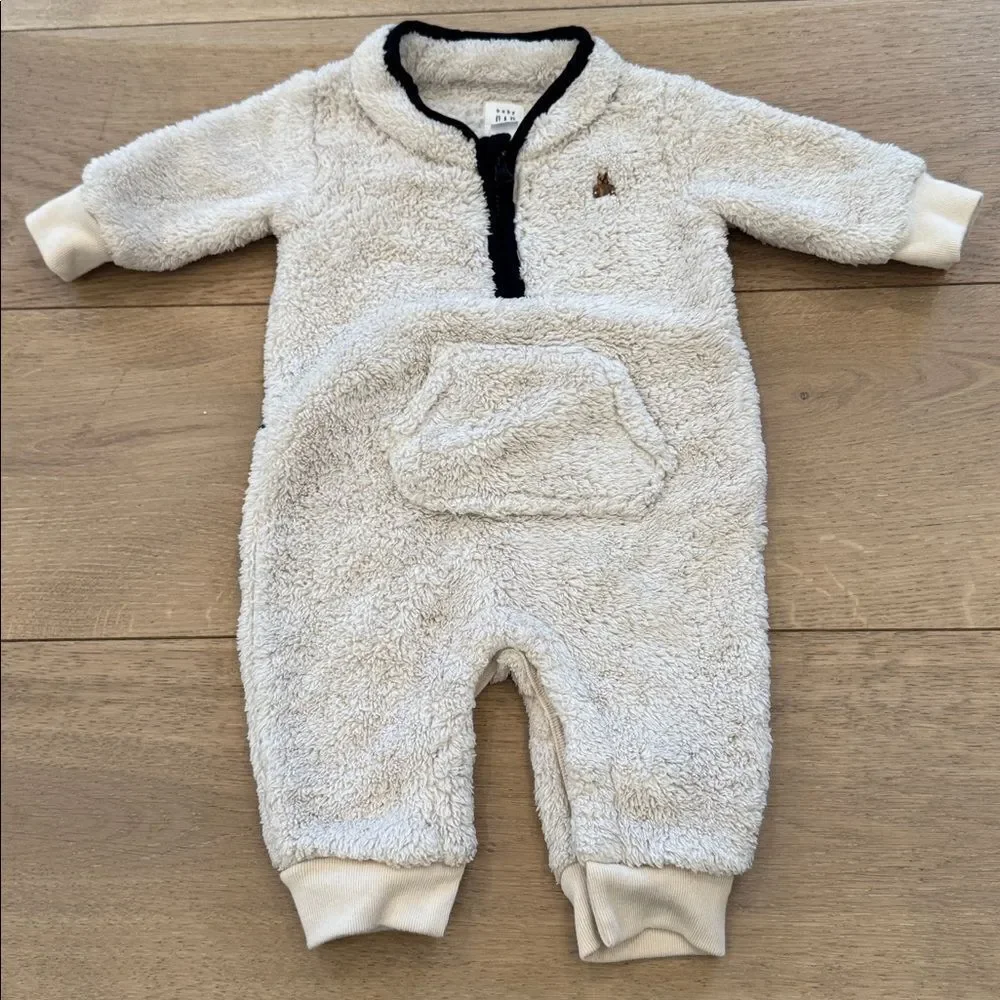 GAP Cream Fleece Baby Jumpsuit with Dark Trim